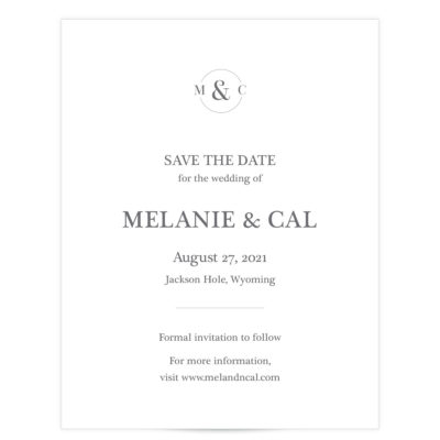 circle initial save the date gray