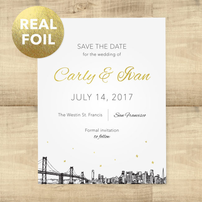 Gold Foil Skyline Save the Date