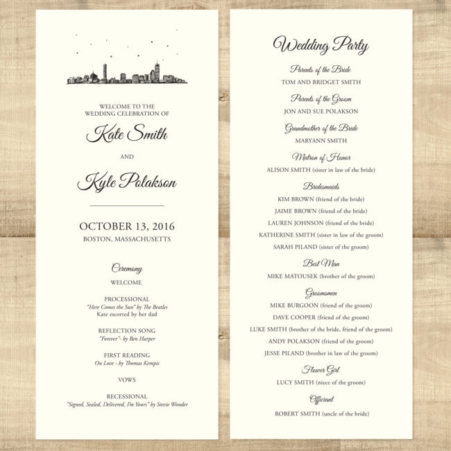 Boston Skyline Wedding Program