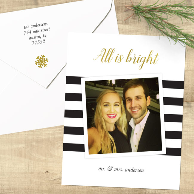 All is Bright - Gold and Black Photo Holiday Card
