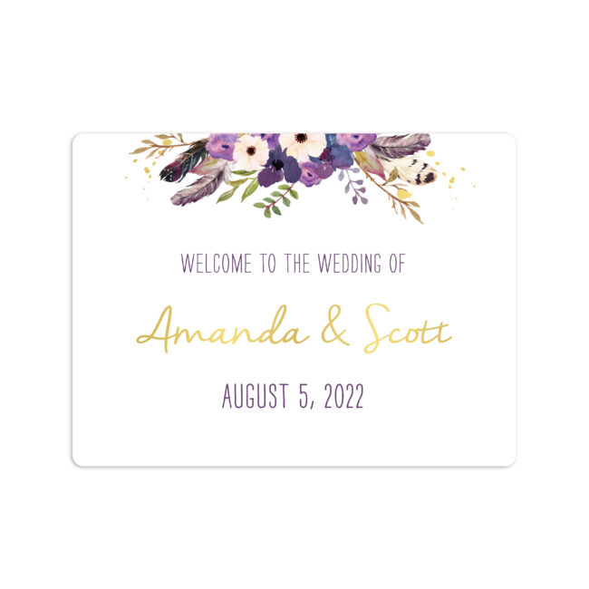 Gold Floral Boho Wedding Welcome Stickers 4x3"